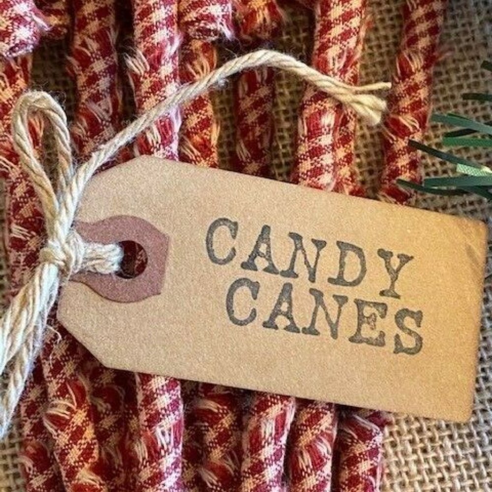 12 Primitive 6" BARN RED Fabric Candy Canes Christmas Ornaments farmhouse decor - Picture 2 of 6